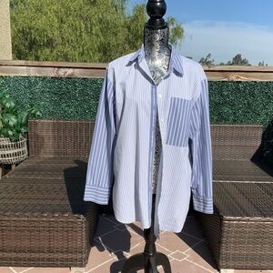 Abercrombie & Fitch Oversized Dad Shirt in Multi Stripe Pattern Long Sleeve